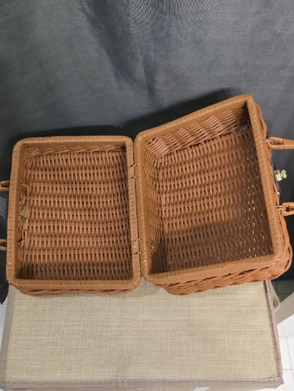 Woven Rattan Picnic Handbag in Warm Tan